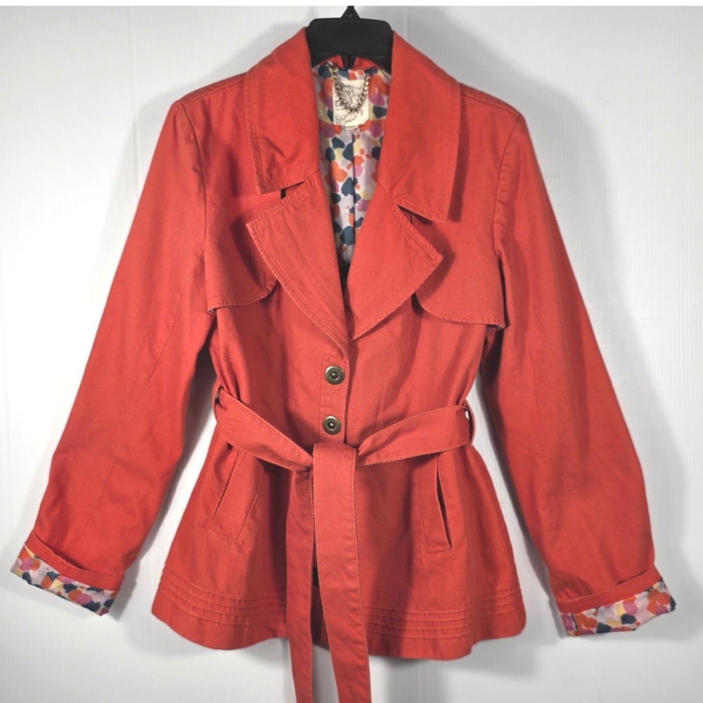 Tulle For Anthropologie Retro Orange Corduroy Mid- Length Trench Coat Belted XL